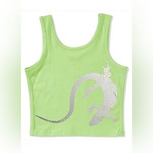 TRUCE Girl’s Lime Green Tank Top with Silver Lizard Graphic. Size M(10-12) . NEW